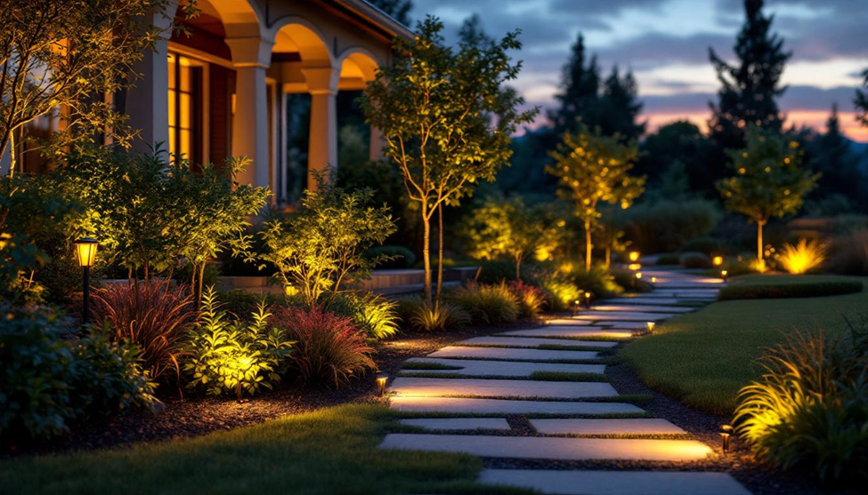 Photo of pool with surrounding landscaping, decor and furnishing by the designers at Blue Raven.